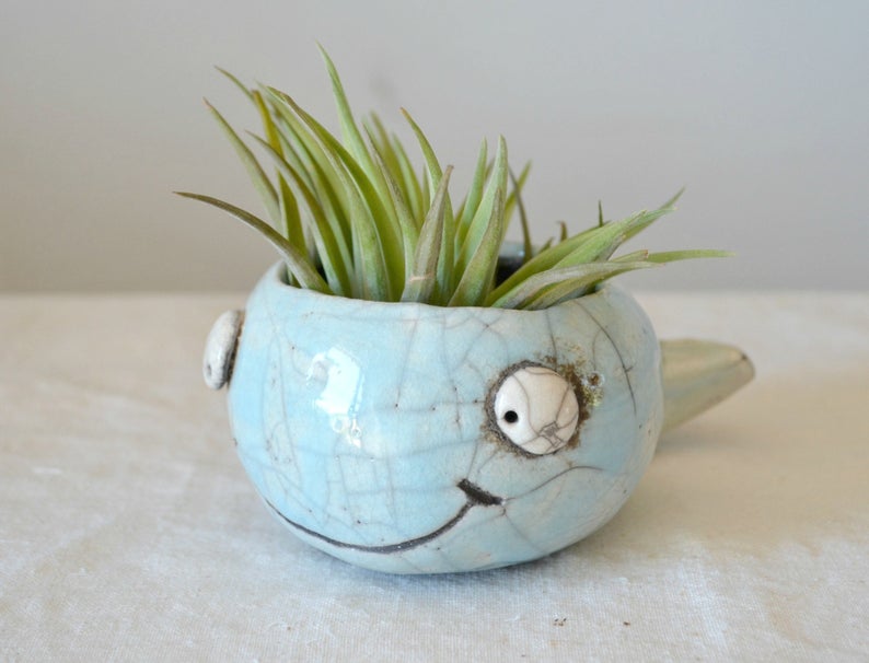 Azzurro Chiaro vaso porta piante ceramica raku polipo