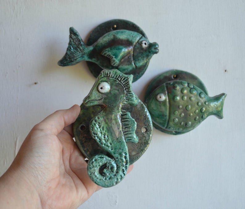 Cavalluccio verde gancio appendiabiti in ceramica raku cavalluccio verde