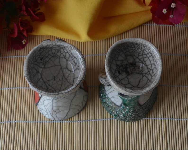 Coppia1 vasi porta piante in ceramica raku sirena e marinaio