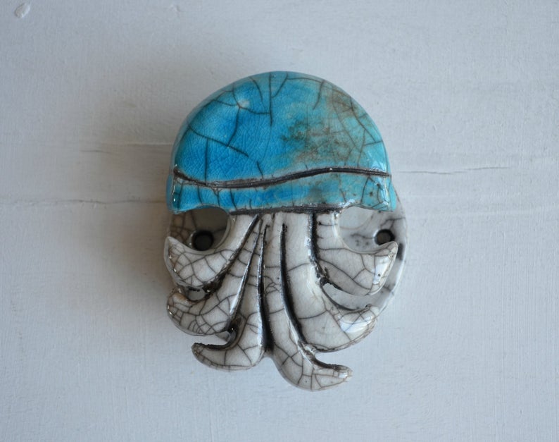 Gancio Medusa gancio appendiabiti in ceramica raku medusa azzurro