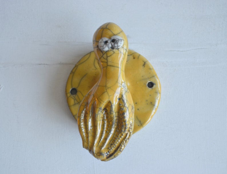 Polipo giallo gancio appendiabiti in ceramica raku polipo giallo