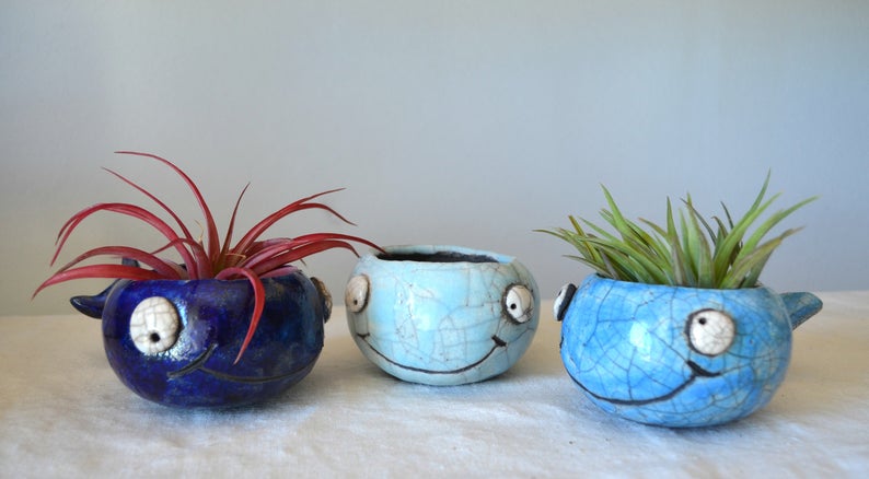 Set vaso porta piante ceramica raku polipo