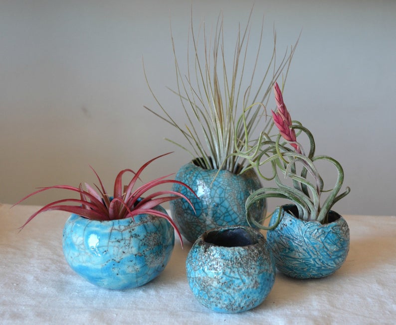V1aso in ceramica raku set 4 vasi porta piante in ceramica raku