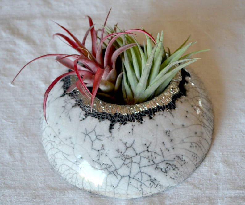 Vaso2 Vaso porta piante in ceramica raku bianco e oro