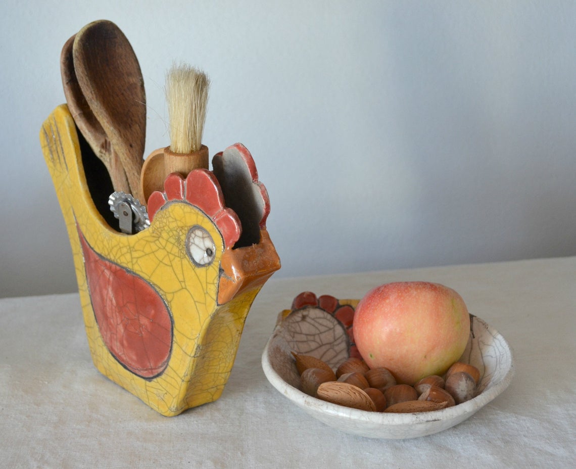Vaso Gallo 1 vaso in ceramica raku gallo giallo