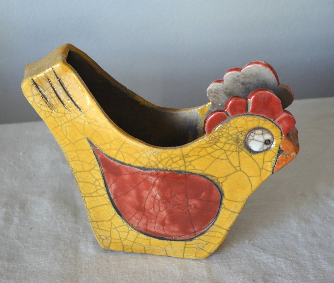 Vaso Gallo vaso in ceramica raku gallo giallo